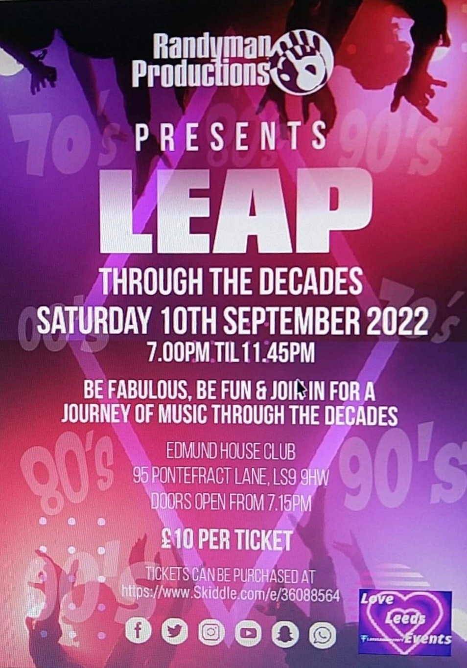 Leap through the decades banner